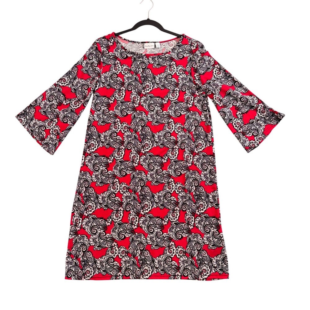 Boho Elephant Paisley Mini Dress S Red‎ Bell Sleeve Cottagecore Indie Shift